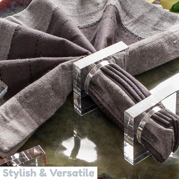 Acrylic Set of 12 Square Beveled Napkin Ring - Image 6