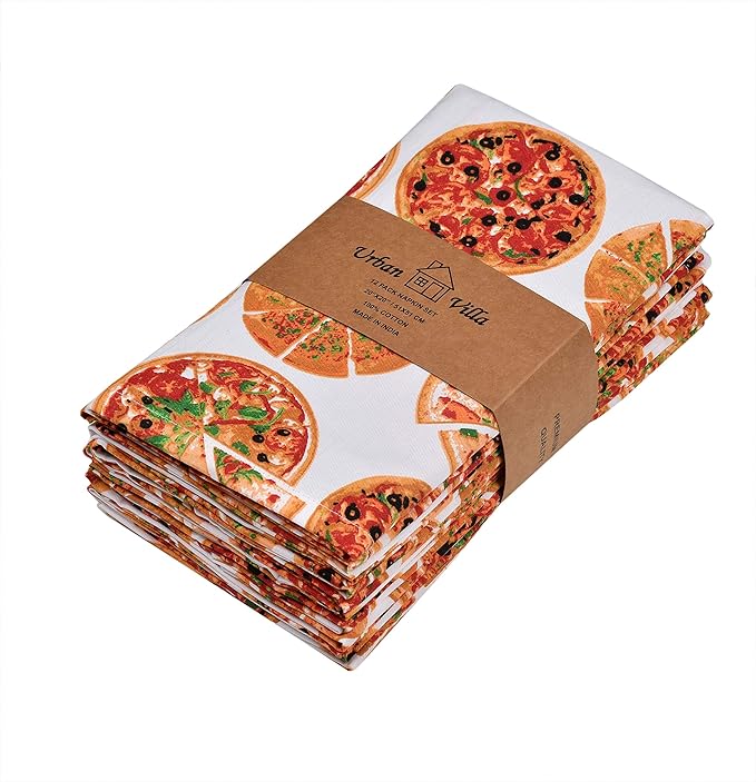 Urban Villa Dinner Napkins Pizza Print Cloth Napkins Oversized 20x20 Inches by CottonTrends