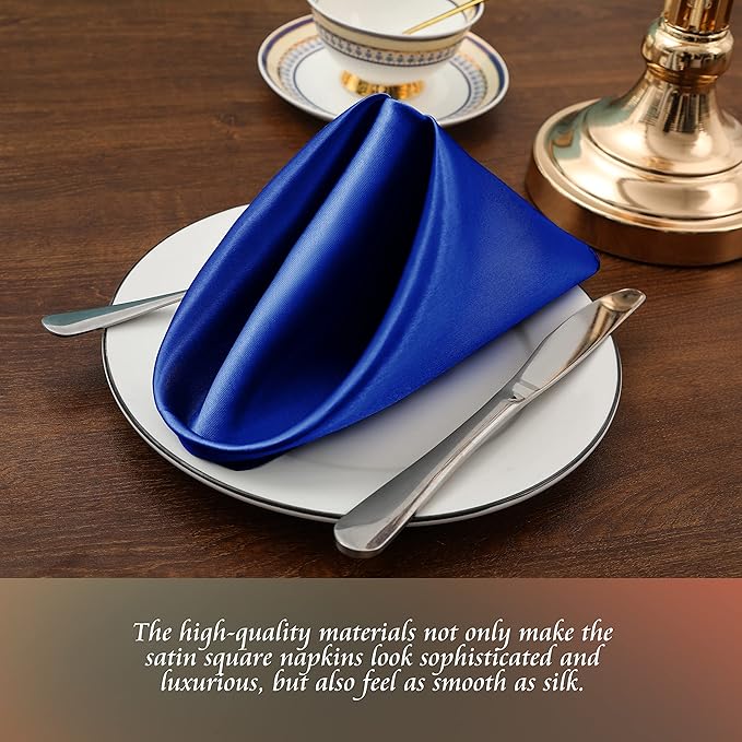 Manyshofu 60 Pieces Royal Blue Satin Napkins - Image 2