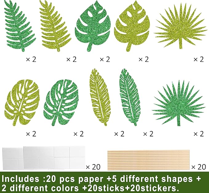 20pcs Glitter Tropical Leaves Centerpiece Decorations - Image 3