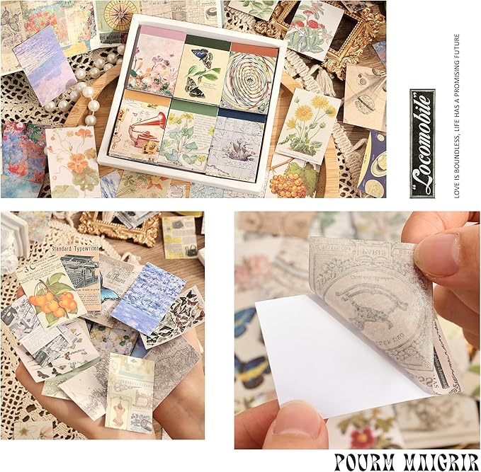 6 Sets 300 Pcs Washi Stickers Set Vintage Aesthetic Sticker Book - Image 4