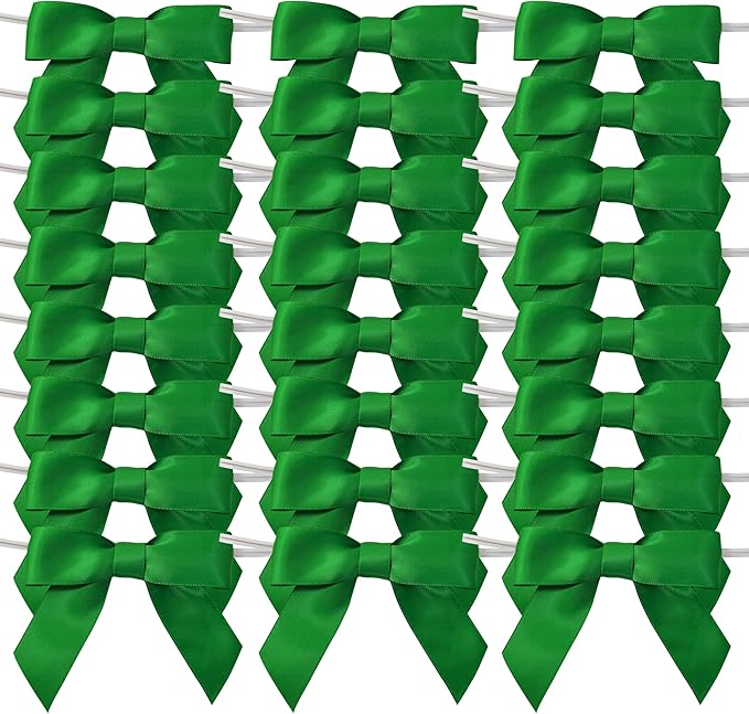 50pcs 3-1/2" Green Satin Ribbon Bows - Image 2