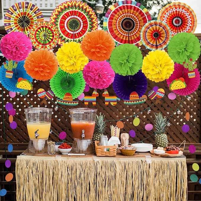 ZERODECO Fiesta Mexican Party Decorations, Pom Poms Flowers - Image 6