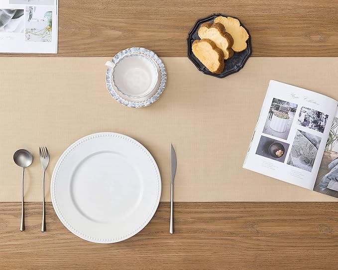 ZeeMart Linen Textured Border Table Runner, 14 x 48 Inch Oatmeal, Farmhouse - Image 4
