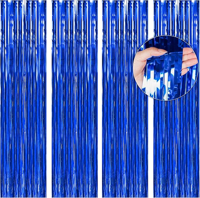 BTSD-home Blue Foil Fringe Curtain, Metallic Photo Booth Backdrop Tinsel Door by BTSD-home