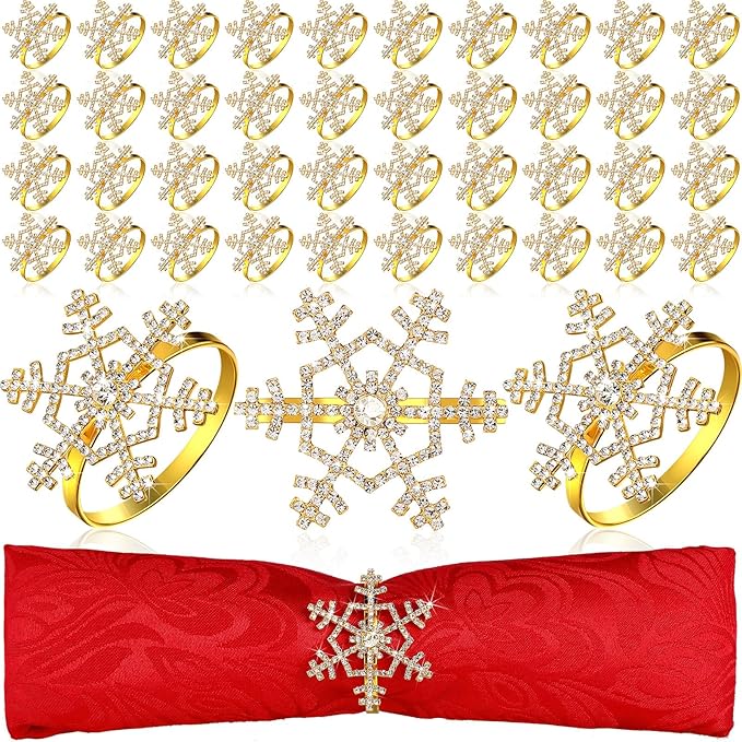 Patelai 100 Pieces Snowflake Napkin Rings Thanksgiving Christmas Napkin Holders by Patelai