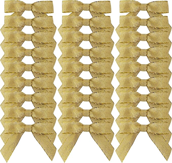 50pcs/pak 1-1/2" Mini Metallic Gold Ribbon Bows Without Twist Ties - Image 2
