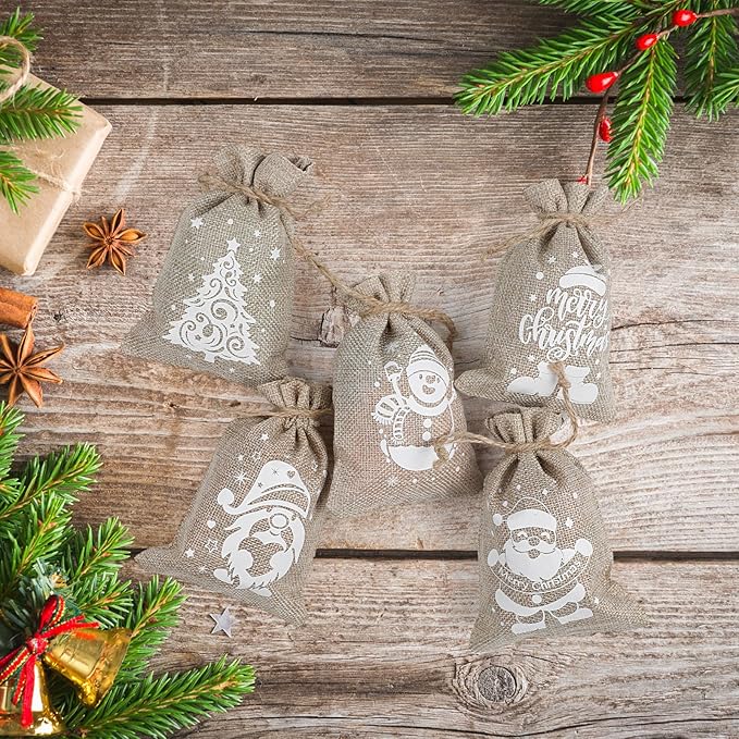 CCINEE 36pcs Christmas Burlap Bags, 4×6 Inch Drawstring Christmas Burlap Goody - Image 7