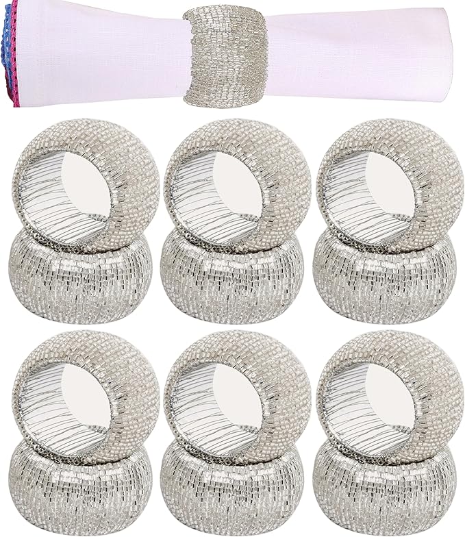 12 Pcs Beaded Napkin Rings by CLEENTABLE