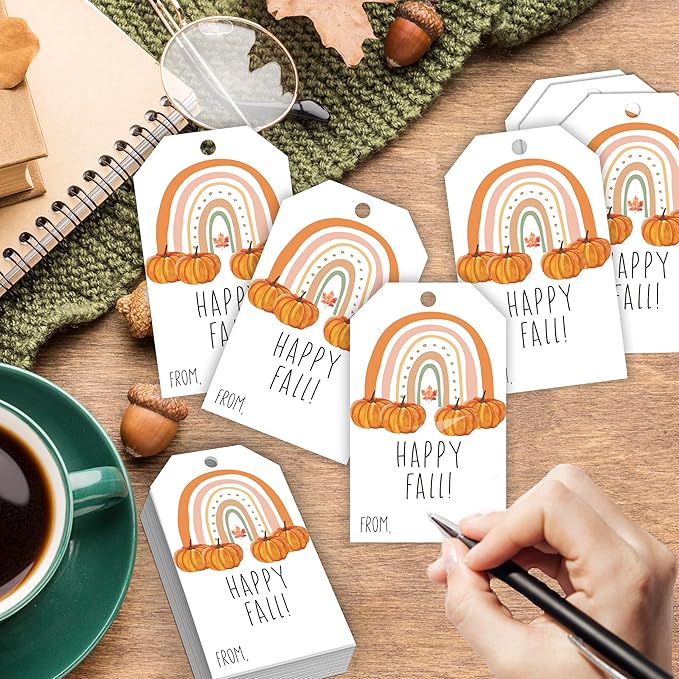 50 Pcs Fall Gift Tags, 2.1"×3.5" Autumn Bohemian Rainbow Thank You Gift Tags - Image 3