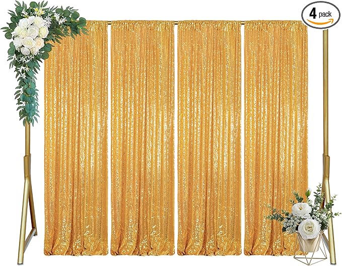 ShinyBeauty Gold Sequin Backdrop Curtain Sequin Curtains 4 Panels 4x10ft by ShinyBeauty