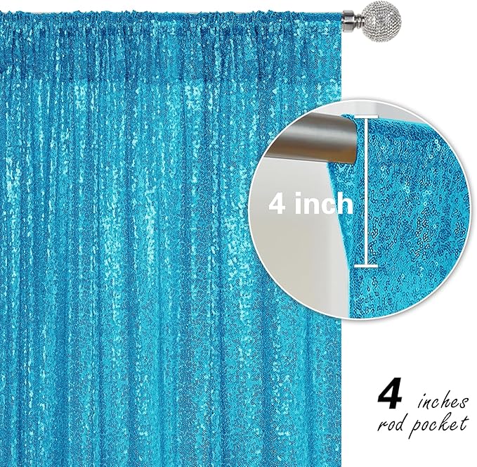 Turquoise Sequin Backdrop Curtain 2 Pieces 2FTx8FT Glitter Photography Backdrop - Image 5