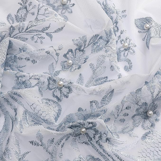 VISIONTEX White Sheer Voile Curtains, Decorative Blue Embossed Butterflies Rod - Image 7