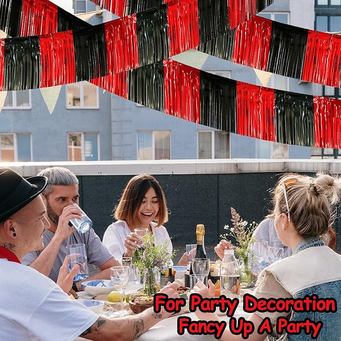4 Pack 10 Feet Black Red Parade Floats Foil Fringe Garland Metallic Tinsel - Image 6