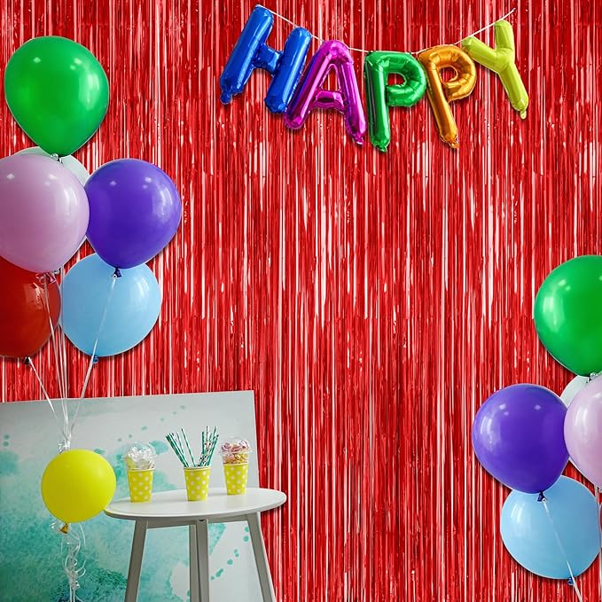 12 Pack Red Curtains, 3.28 FT x 7.05 FT Party Streamer, Metallic Party Backdrop - Image 5