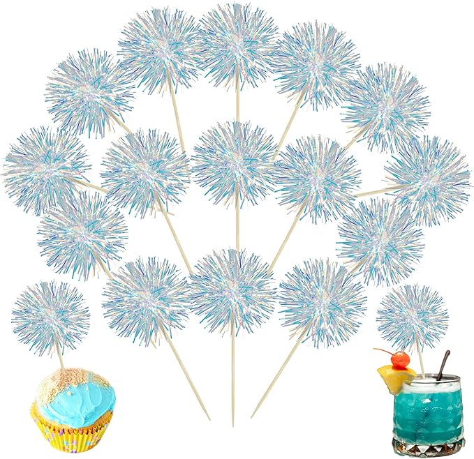 Ephlyn 30Pcs Foil Firework Cupcake Toppers Sparkle Tinsel Cupcake Picks Drink by Ephlyn