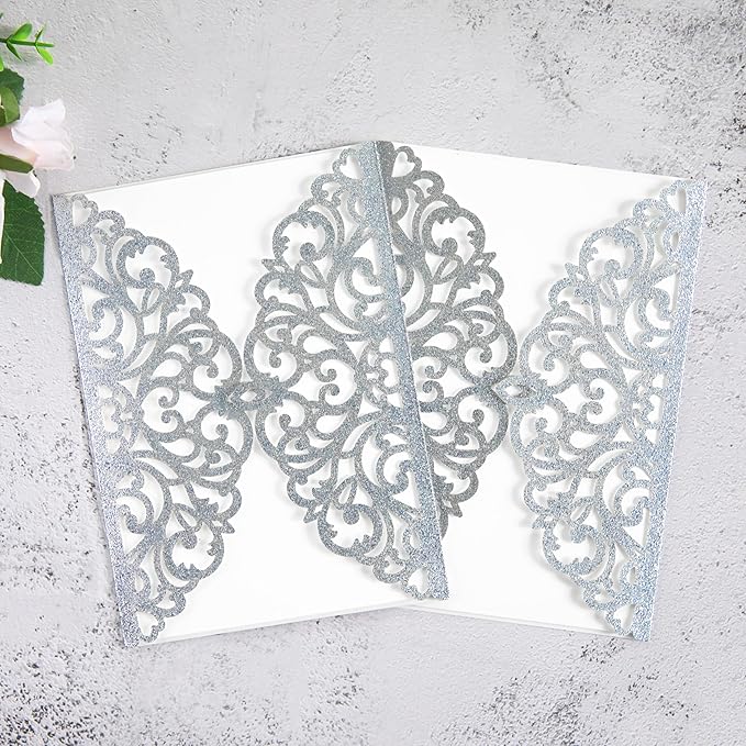 20Pcs Silver Glitter Laser Cut Invitation Cards - Image 4