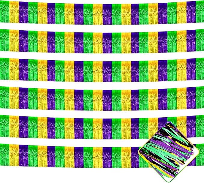 10 Pack 10 Feet Mardi Gras Foil Fringe Garland Metallic Tinsel Streamers Banner by AIKENLIN