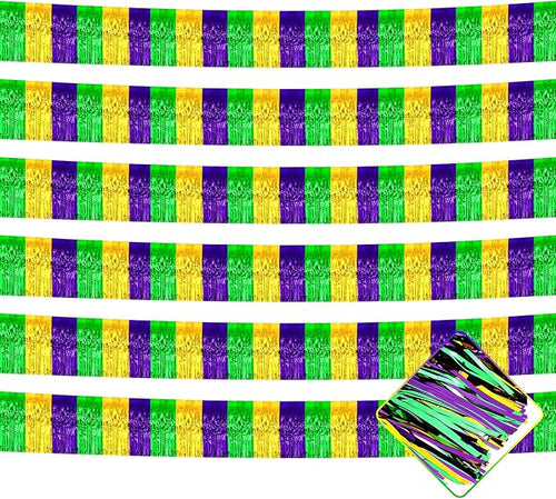 10 Pack 10 Feet Mardi Gras Foil Fringe Garland Metallic Tinsel Streamers Banner by AIKENLIN