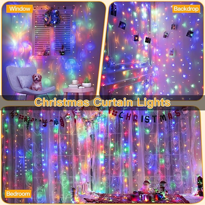 Ollny Curtain Lights 200LED 6.6x6.6ft, USB Multicolor Christmas Curtain Lights - Image 2