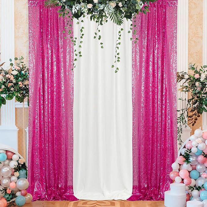 ShinyBeauty 4x10ft Fuchsia Sequin Backdrop | 2 Panels Glitter Curtains - Image 7