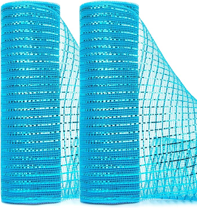 Ribbli 2 Rolls Turquoise Blue Mesh Ribbon, 10 inch x 30 feet Each Roll by Ribbli