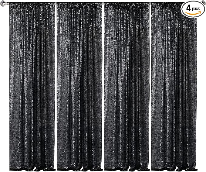 Sugargirl Halloween Black Sequin Backdrop Curtain 4 Panels 2FTx8FT Glitter by Sugargirl