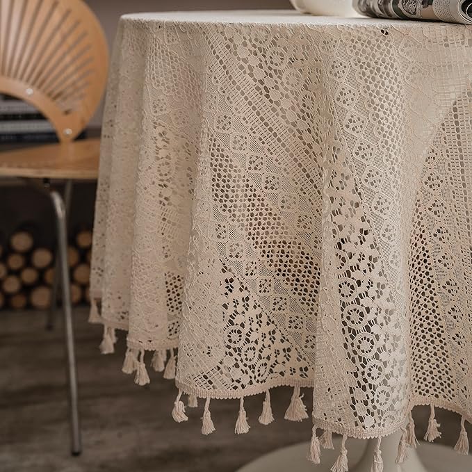 Beige Round Lace Tablecloths - Image 5
