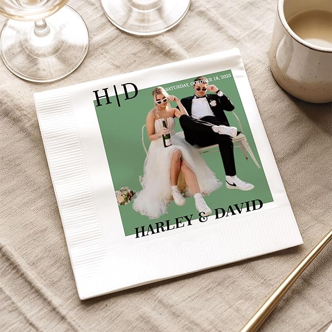 Luxury Personalized Wedding Napkins, Custom Photo Napkin - Image 4
