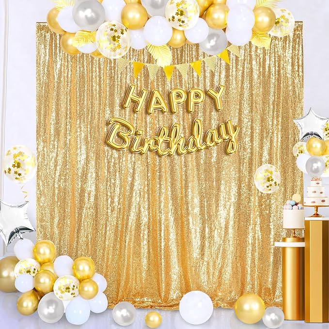 QueenDream Gold Sequin Backdrop Curtain Party Decorations: 10ft x 10ft Glitter - Image 2