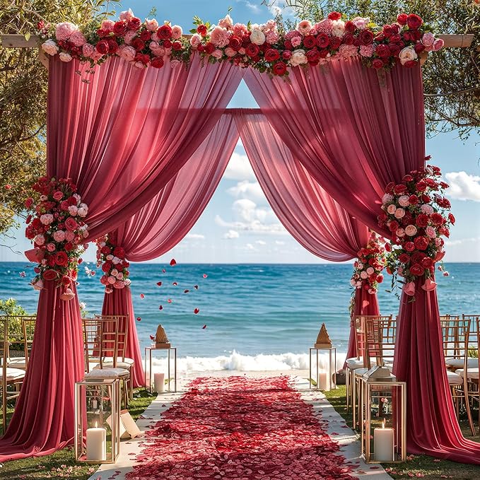 Burgundy Wedding Arch Draping Fabric 2 Panels 30'' x 20FT Burgundy Drapes Sheer - Image 6