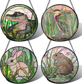 Stained Glass Window Hanging 4 Pcs Set Cute Animal 9.8"- Green Plant Pink by DASTOLL