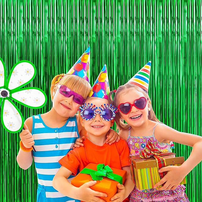 BTSD-home Green Foil Fringe Curtain, Metallic Photo Booth Backdrop Tinsel Door - Image 7