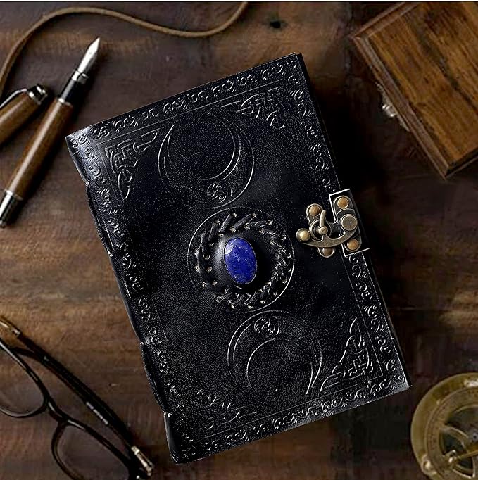 cuero 3 Moon Blue Lapiz Embossed Vintage Leather Journal - Image 7