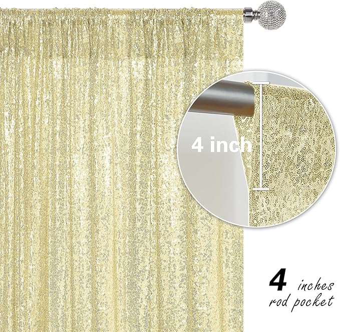 Champagne Sequin Backdrop Curtain 2 Pieces 2FTx8FT Glitter Photography Backdrop - Image 5