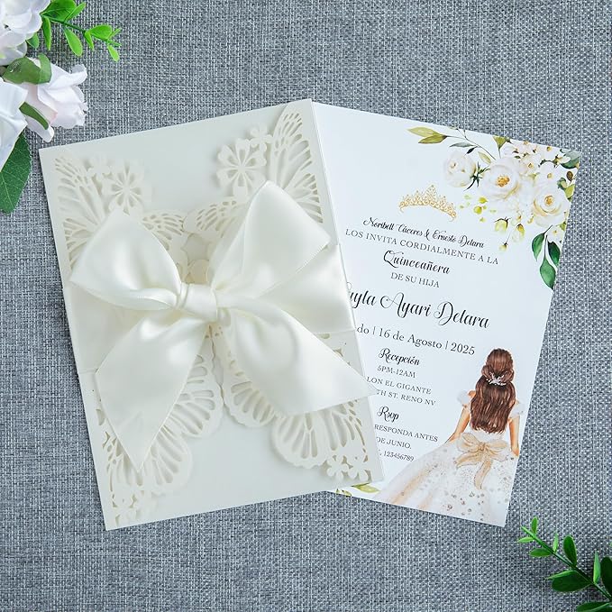 20 PCS 5.12x7.2 Butterfly Quinceanera Invitation, Laser Cut Wedding Invitation - Image 3