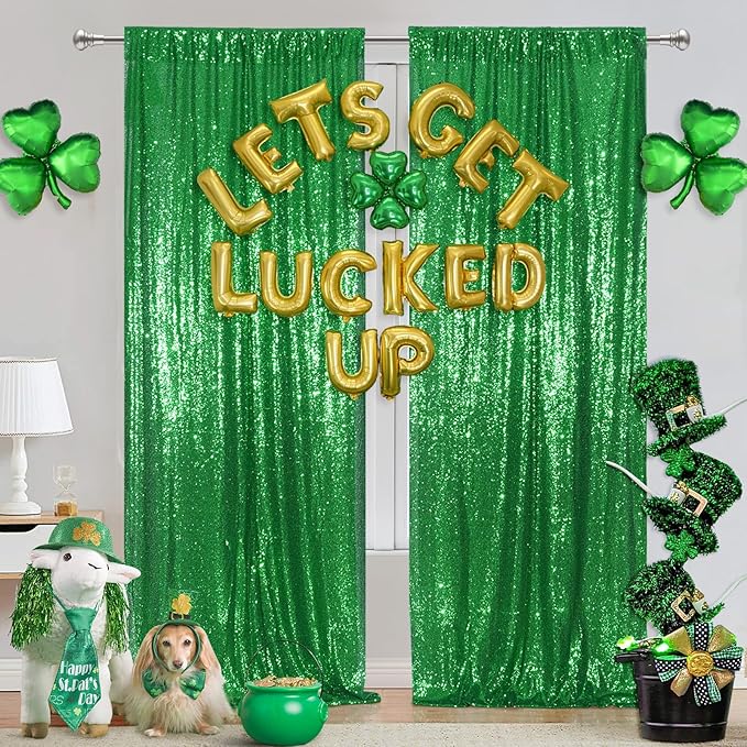 Poise3EHome 4Pcs 2Ft x 8Ft Green Sequin Backdrop Curtains, Glitter Photography - Image 6