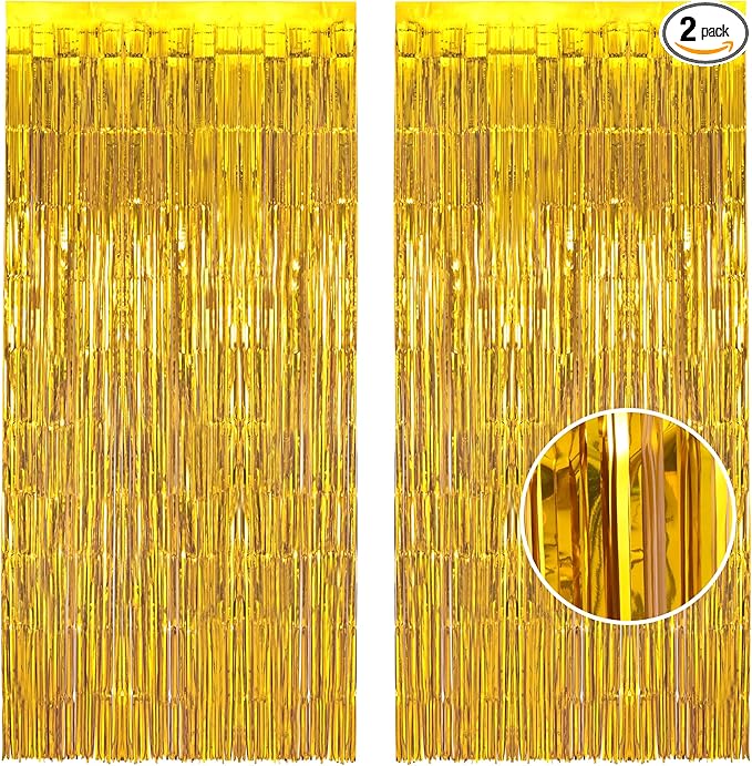 BRAVESHINE Gold Foil Fringe Backdrop Curtain by BRAVESHINE