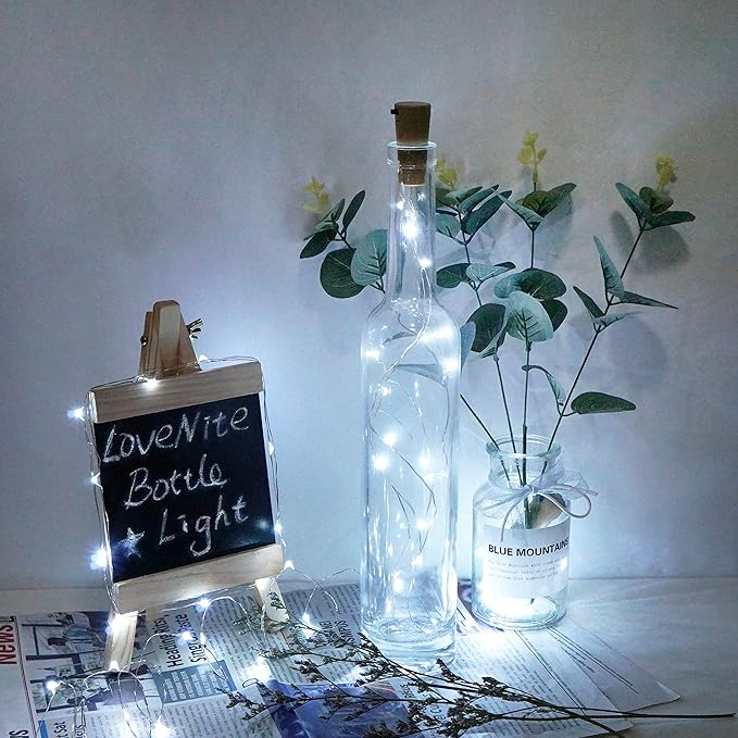 Wine Bottle Lights with Cork, Battery Operated 30 Pack 20 LED Cork Shape Silver - Image 3