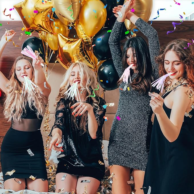 12 Pcs Party Blowers Glitter Noise Makers Metallic Fringed Party Horns - Image 5