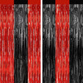 2 Pack Black and Red Foil Fringe Curtains Party Decorations, Tinsel Curtain by GCBPartyDecorations