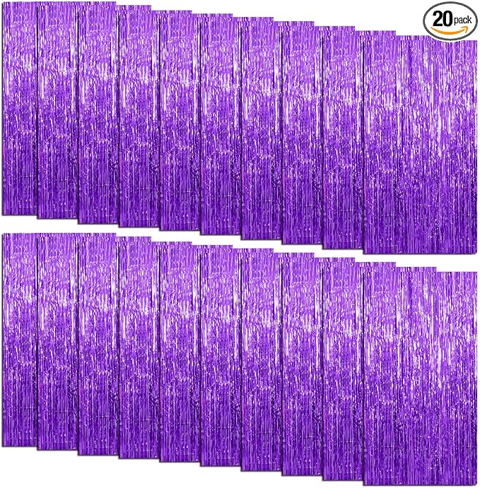 20 Pack Foil Curtain Backdrop Purple Metallic Tinsel Foil Fringe Curtains Photo by KEJ