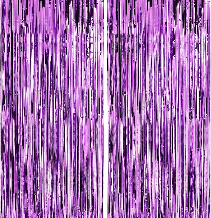 Crosize 2 Pack 3.3 x 9.9 ft Purple Foil Fringe Backdrop Curtain, Streamer by Crosize
