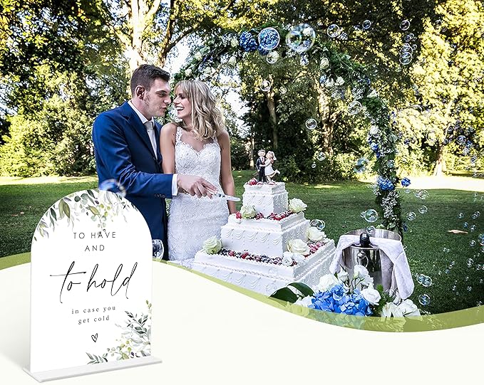 Greenery Wedding Blanket Sign, 6 x 8 Inch White Arch Acrylic Wedding Sign - Image 6