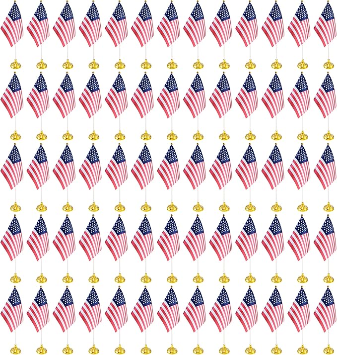 100 Pack USA US Desk Flags, Small Mini American Deluxe Table Flags Set by BCLin