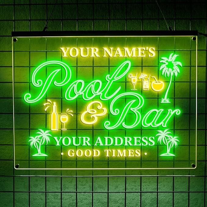 Personalized Pool & Bar Neon Sign, Custom LED Light by LULMicaLedSign