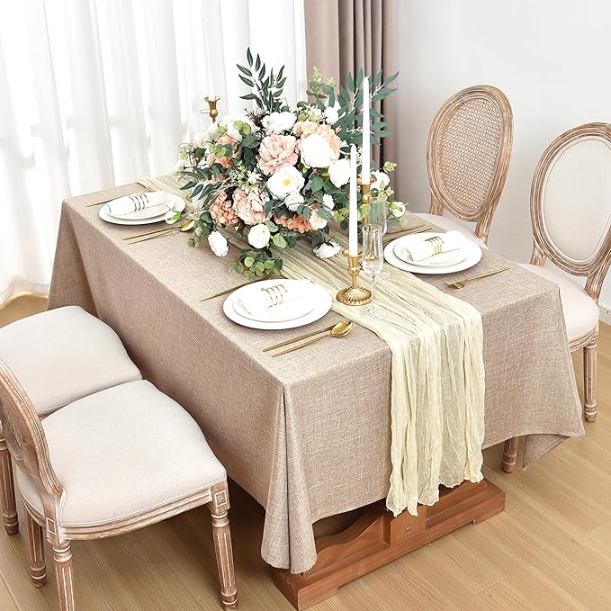 Fitable Faux Linen Tablecloths for Rectangle Tables: Water & Stain Resistant - Image 2