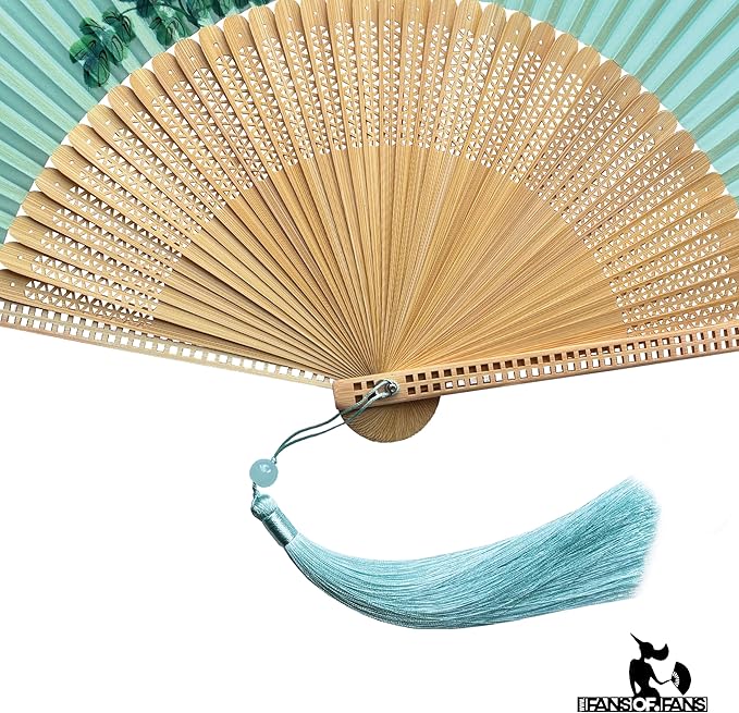 FANSOF.FANS Premium Floral Silk Fabric Border Handheld Folding Fan - Image 3