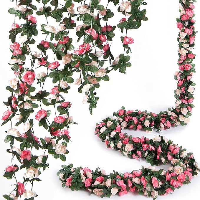 8 Pcs x 8.2 ft Flower Garland Artificial Rose Vine Flowers by PONKING