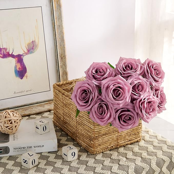 Artificial Rose 10pcs Open Flower Bouquet Faux Rose Stems - Image 3